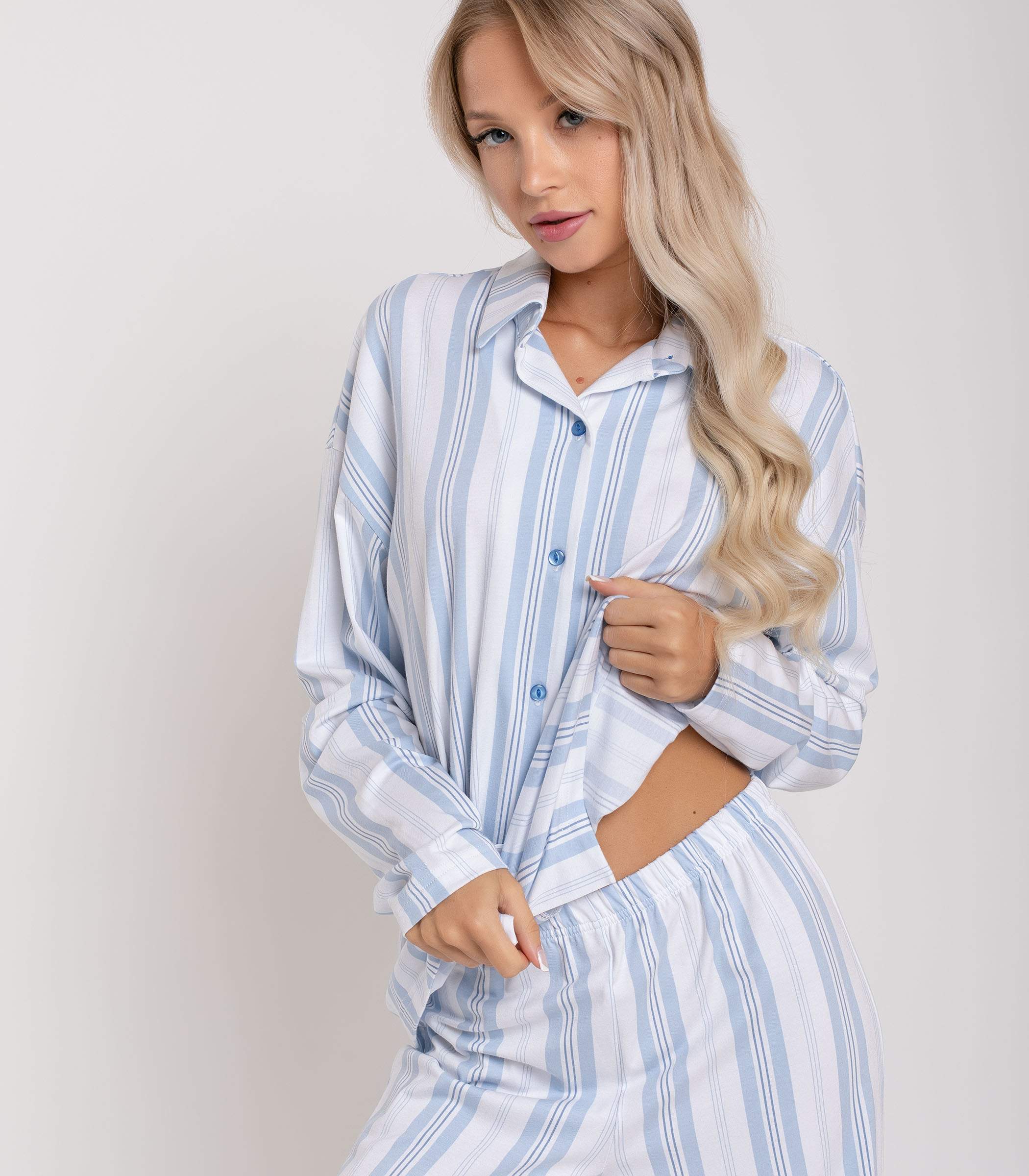 Serge Пижама женская (блуза пижамная, брюки) 5404/20, Цвет - Голубой, Белый